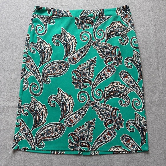 Sami & Jo Womens XL Teal Green Paisley Print Pencil Skirt Stretch Knee Length - Picture 1 of 10
